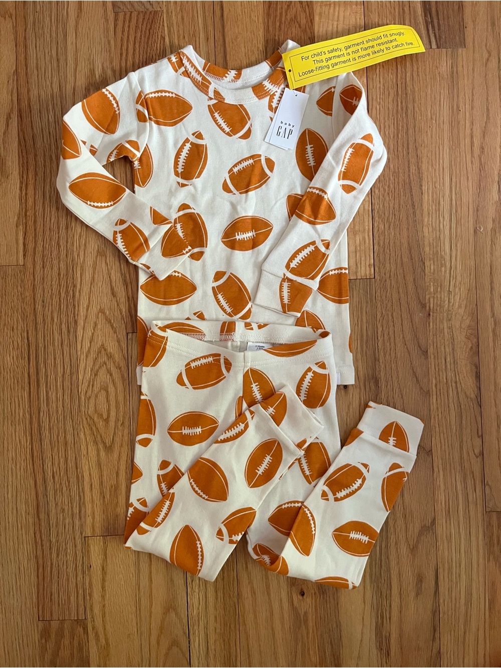 GAP Kids White & Orange Football Print Pajama Set NWT
